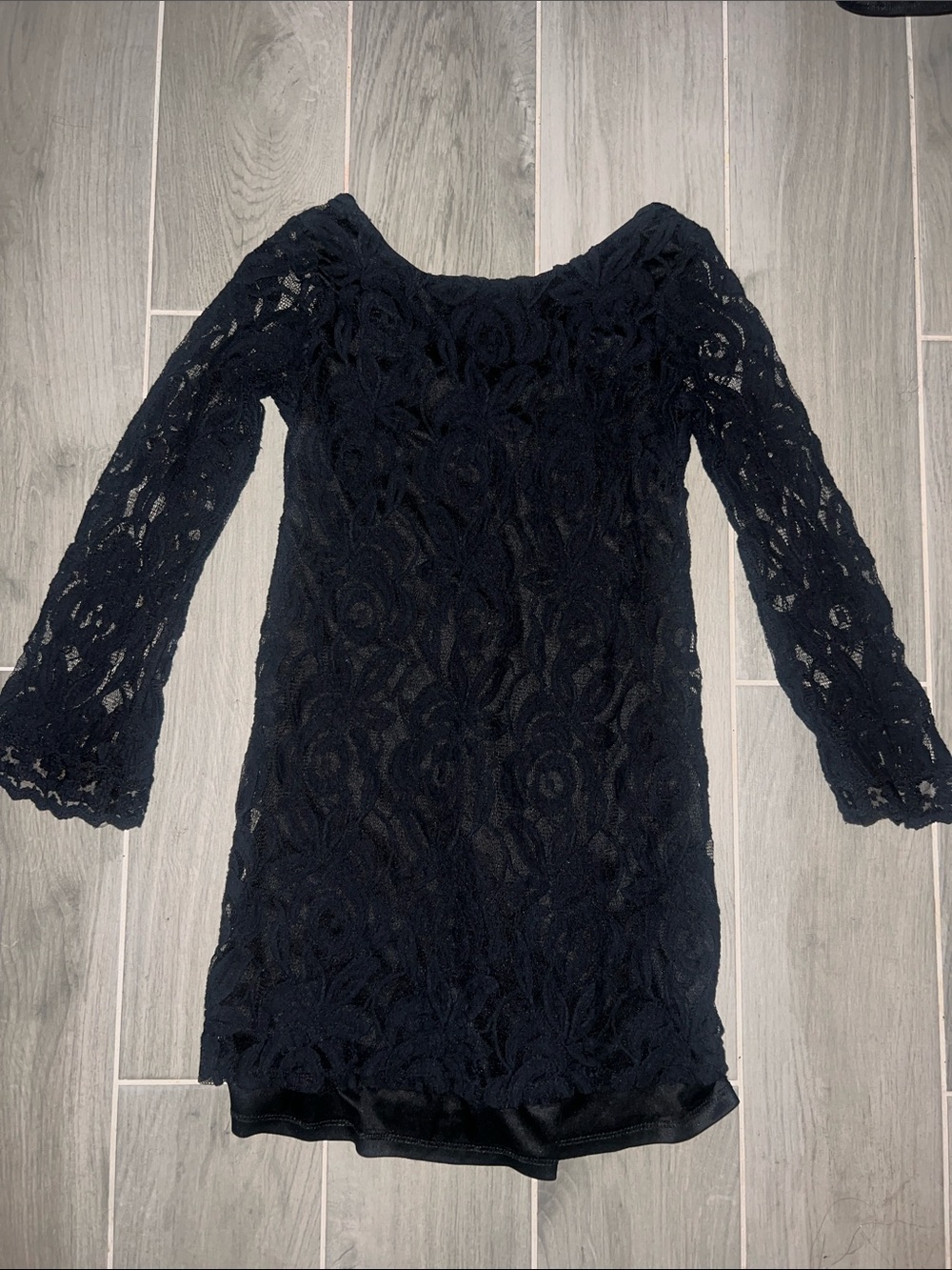 Xhilaration Black Floral Lace Long-Sleeve Dress
